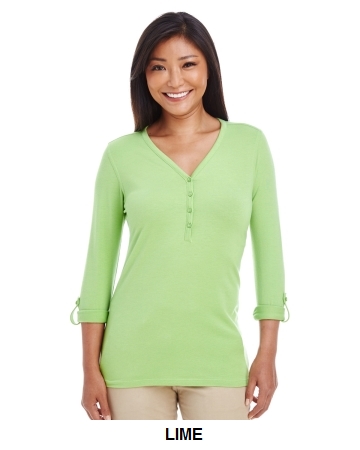 Devon & Jones Ladies' Perfect Fit™ Y-Placket Convertible Sleeve Knit Top", (DP186W)