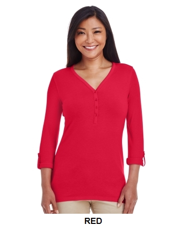 Devon & Jones Ladies' Perfect Fit™ Y-Placket Convertible Sleeve Knit Top", (DP186W)