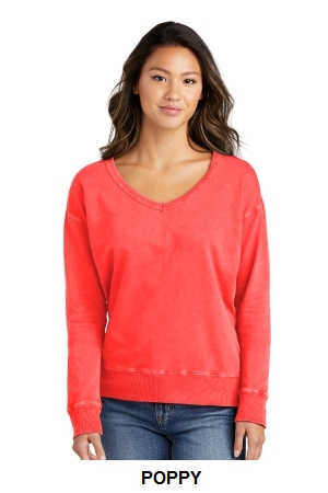 Port & Company Ladies Beach Wash Garment-Dyed V-Neck Sweatshirt.  PORT&CO.  LPC098V