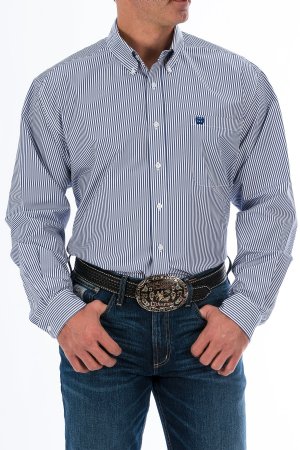 Mens Tencel Royal Blue Stripe Button-Down Western Shirt.  CINCH MTW104729