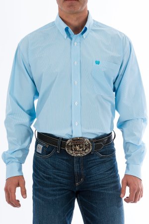 Mens TENCEL Light Blue Micro Stripe Button-Down Western Shirt. CINCH MTW1104732