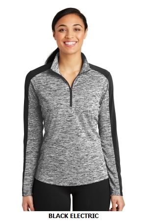 SPORT-TEK LADIES POSICHARGE ELECTRIC HEATHER COLORBLOCK 1/4-ZIP PULLOVER.  SPORT-TEK  LST397