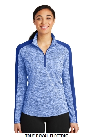 SPORT-TEK LADIES POSICHARGE ELECTRIC HEATHER COLORBLOCK 1/4-ZIP PULLOVER.  SPORT-TEK  LST397