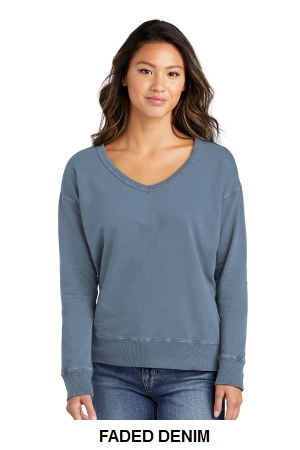 Port & Company Ladies Beach Wash Garment-Dyed V-Neck Sweatshirt.  PORT&CO.  LPC098V