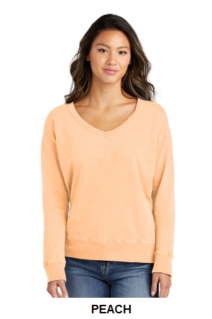 Port & Company Ladies Beach Wash Garment-Dyed V-Neck Sweatshirt.  PORT&CO.  LPC098V