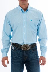 Mens TENCEL Light Blue Micro Stripe Button-Down Western Shirt. CINCH MTW1104732